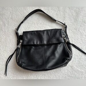 Designer Aimee Kestenberg Bali Double Entry Black Real Leather Hobo Shoulder Bag